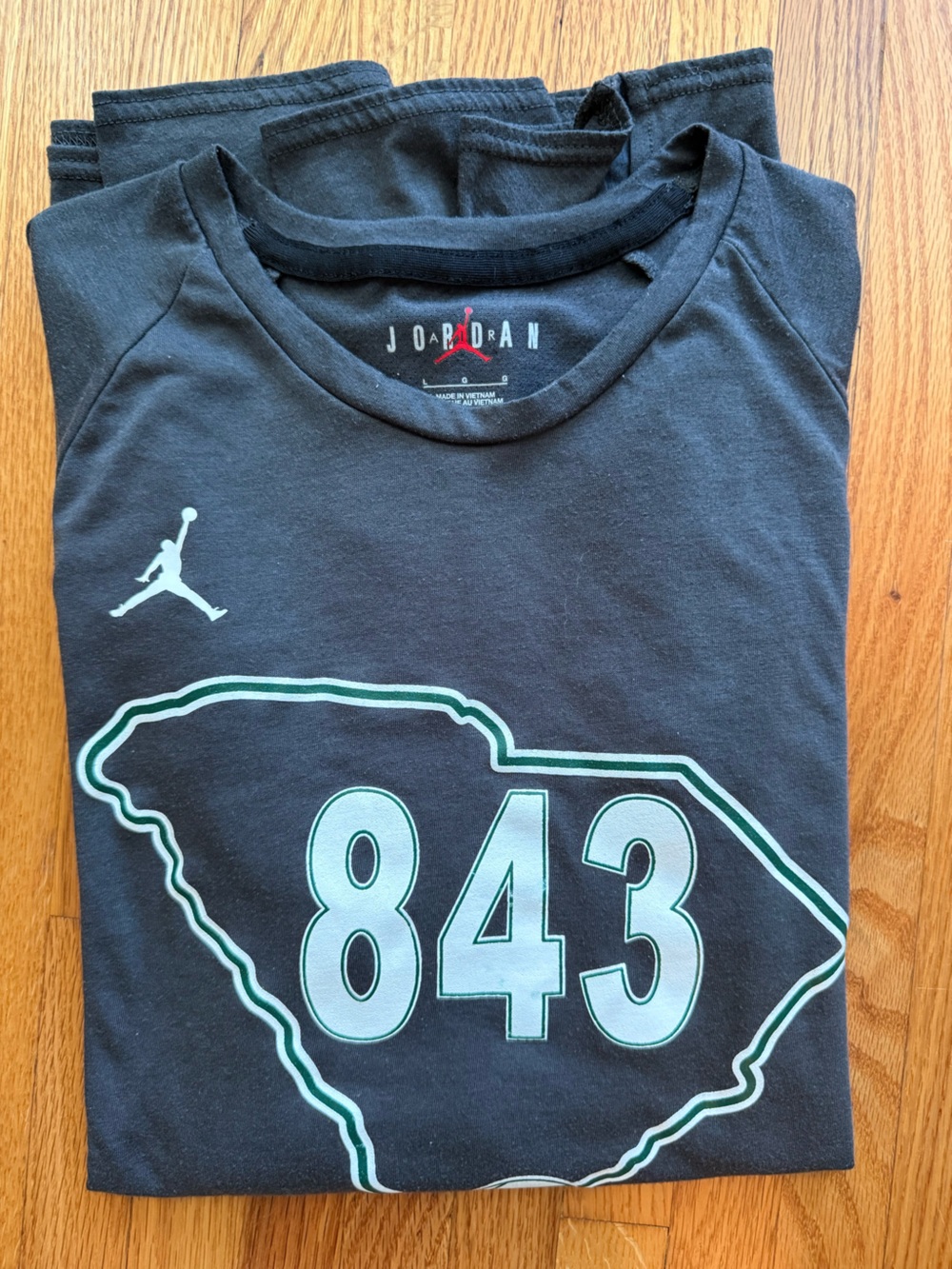Jordan Black Tee with Mint Outline '843' Graphic L
